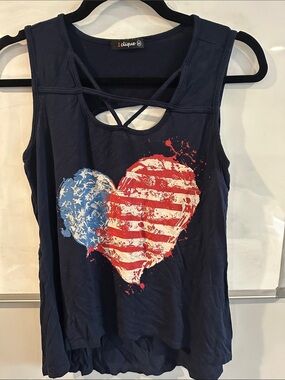 4th of July Navy Women's Sleeveless Tank with American Heart Graphic
